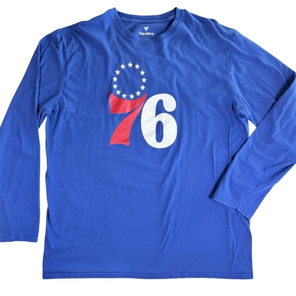 Fanatics Philadelphia 76ers Mens XL Blue Joel Embiid Long Sleeve Graphic Shirt
